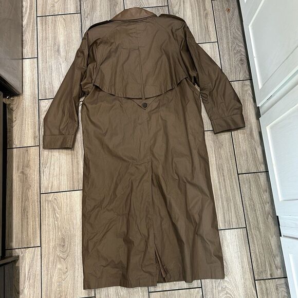 J Gallery Trench Coat 9/10 Long Brown Leather Collar Tie Warm Lined Layering - Picture 5 of 12